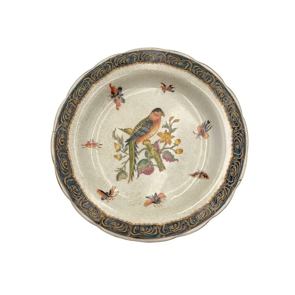 HUA PING TANG ZHI Chinese Porcelain‎ Plate Crackle Birds Decor 9